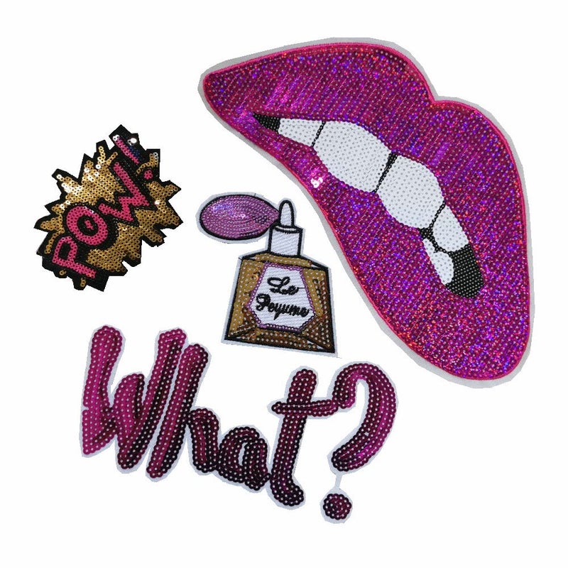FEEPOP Rose red Sequins Lip Flower White Star Embroidered Iron On Sew On Badge Applique Patches (Color F) - Image 1